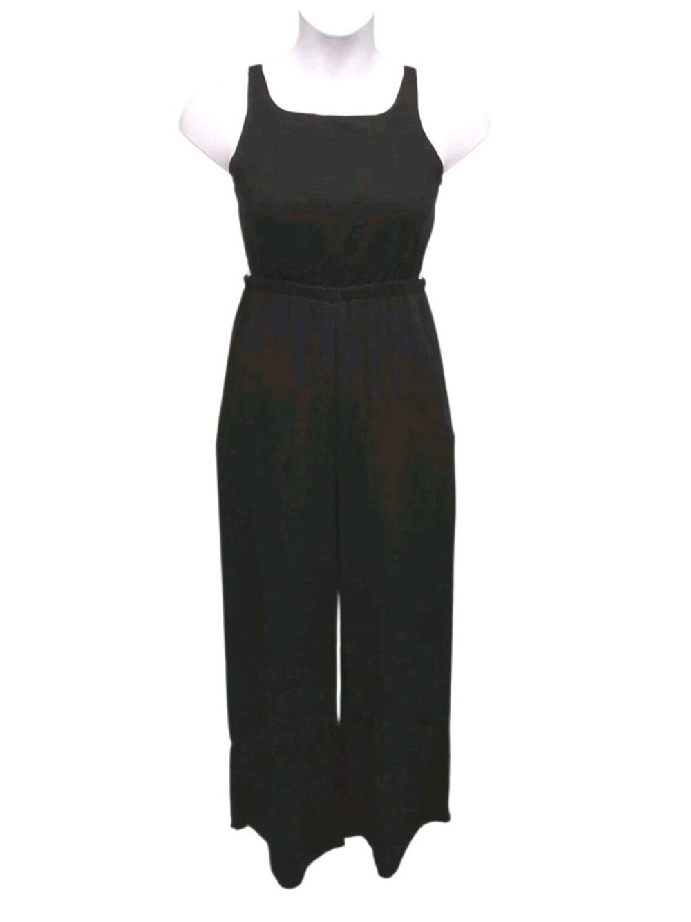 Petal and  Pup  8 Black Wide Leg Jumpsuit Open Back Linen Blend Vacation Casual